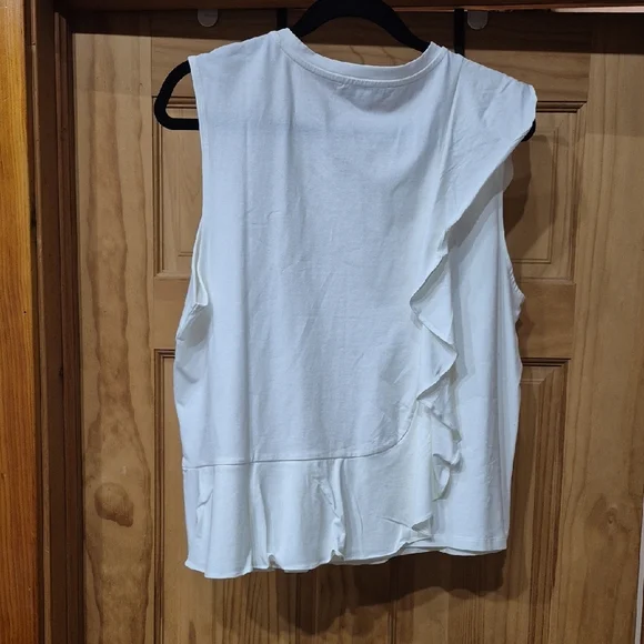 White Ruffle-Accent Sleeveless Tank - Picture 3 of 4